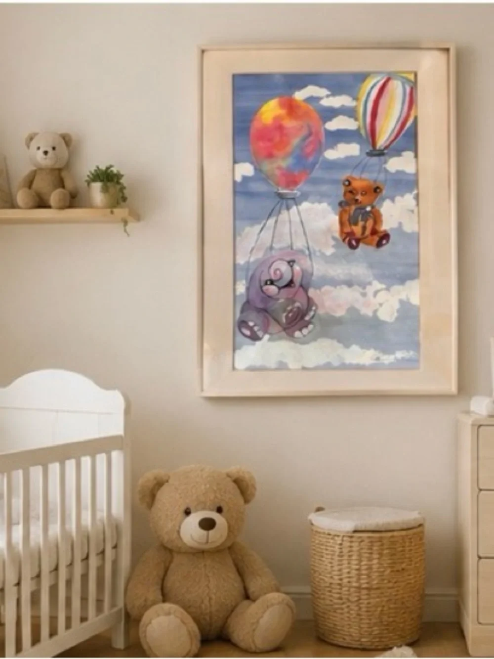 Dreamy Animal Balloon Nursery Wall Original Watercolor Painting